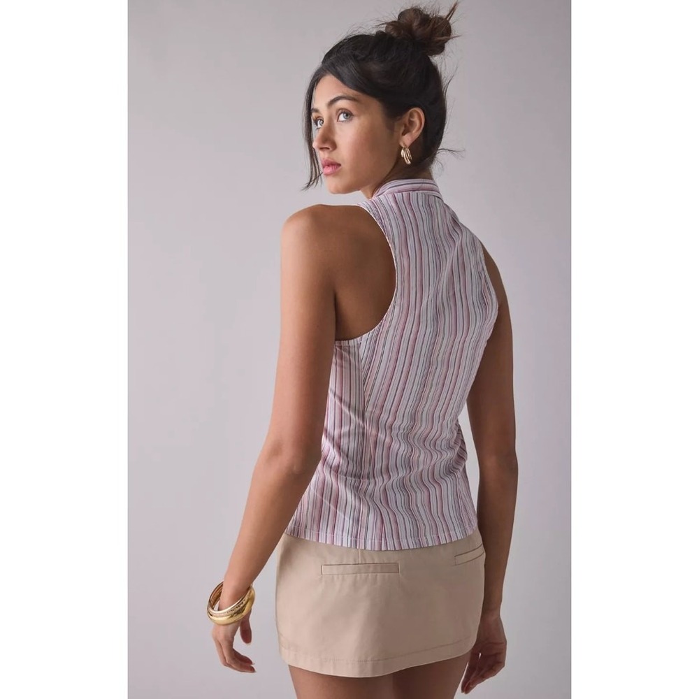Urban Outfitters White Striped Collared Tank Top - Picture 2 of 8
